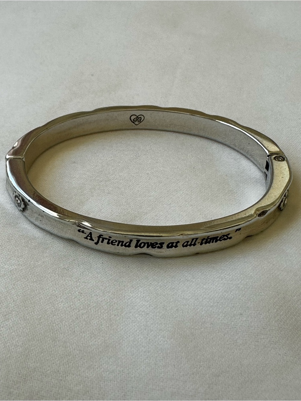 Brighton Proverbs 17:17 Friend Loves at All Times Hinged Bangle Bracelet Silver